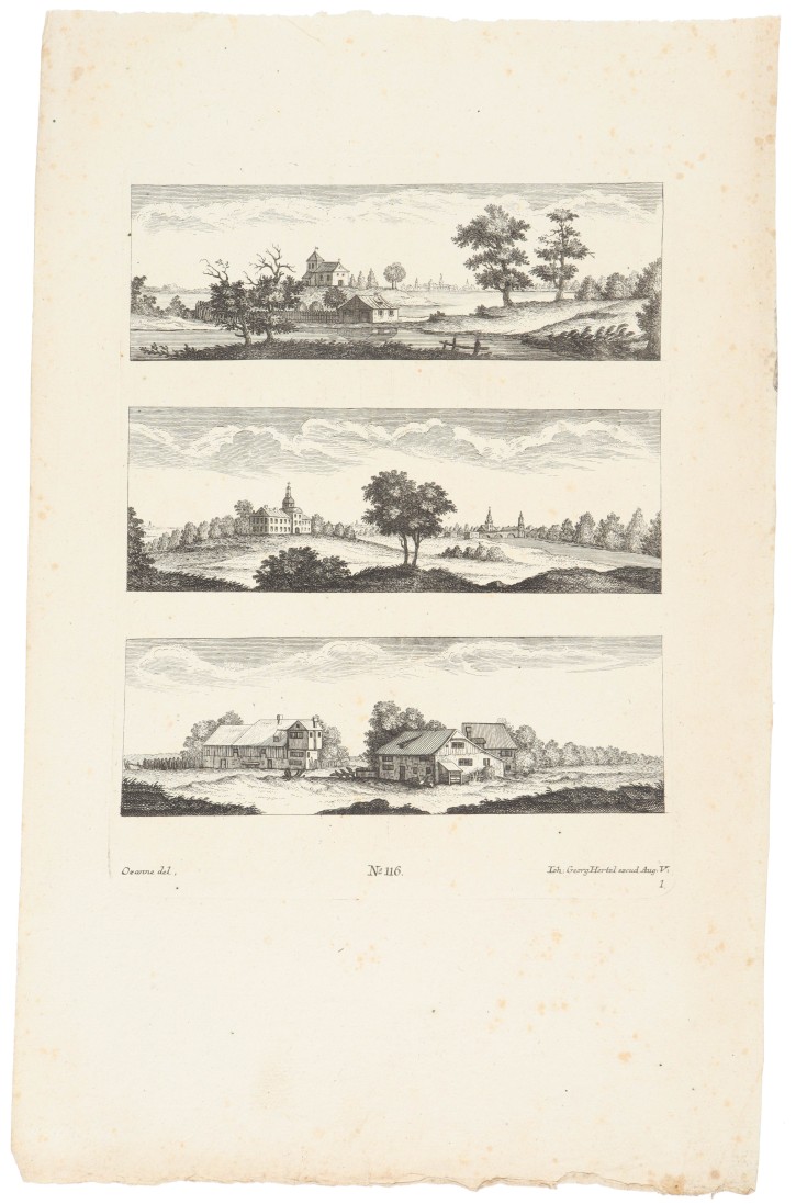 Three landscapes. Hertel, Johann George (1700-1775) - Ozanne, Nicolas Marie (1737-1813). Half 18th century. Precio: 200€