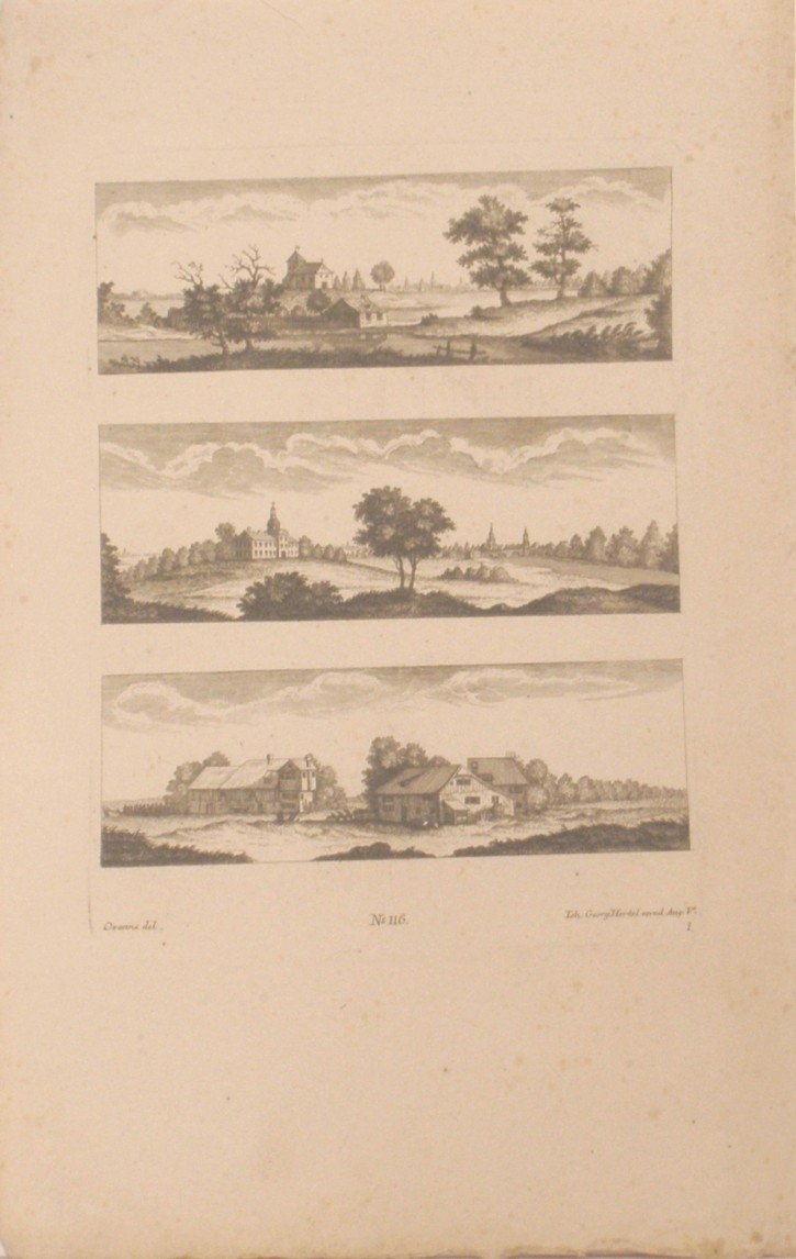 Tres paisajes apaisados. Hertel, Johann George - Ozanne, Nicolas Marie. Mediados siglo XVIII. Precio: 200€