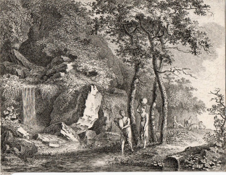 Paisaje con figuras mitológicas. Gessner, Salomon. Circa 1760-1770. Precio: 200€