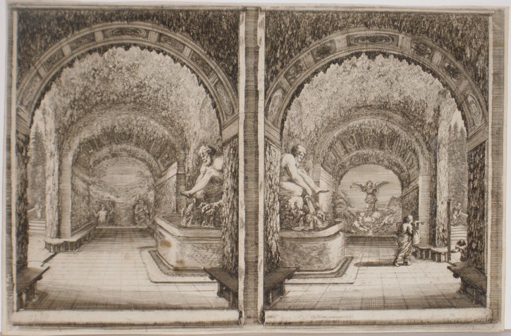 La gruta de Pan desde dos perspectivas. Della Bella, Stephano. 1652
