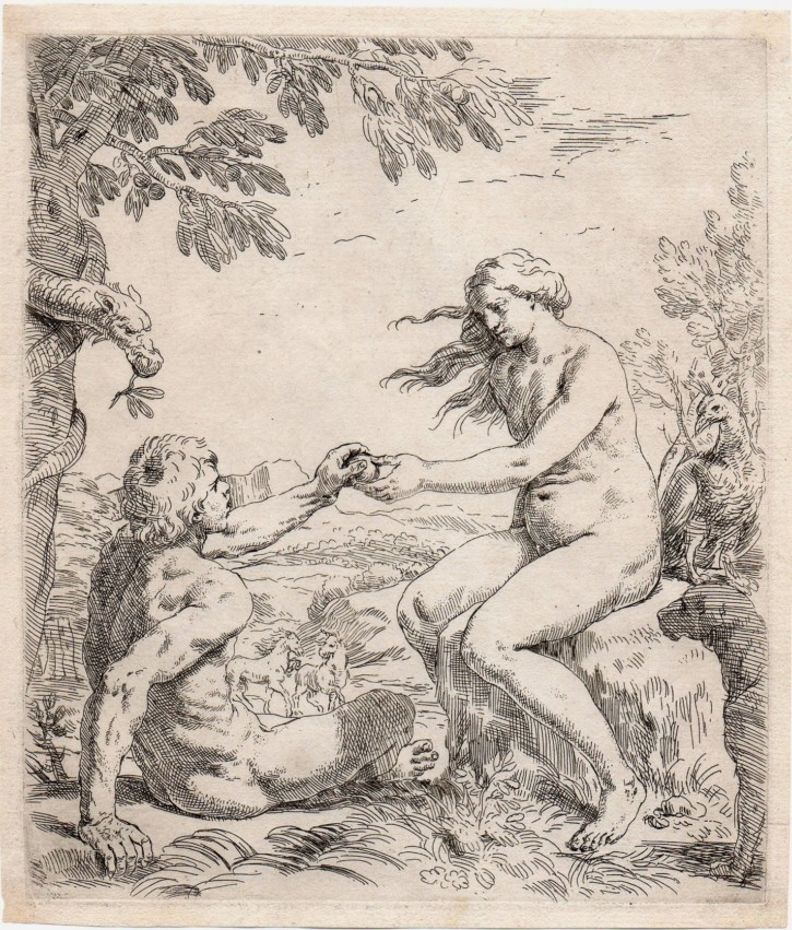 Adán y Eva. Cantarini, Simone. Circa 1640