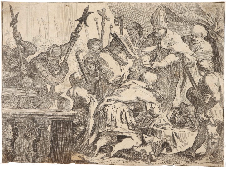 Scene of a bishop and a knight. Cotta, Jacopo (1627-1689) - Storer, Johann Christoph (ca. 1620-1671). Last 17th century. Precio: 350€