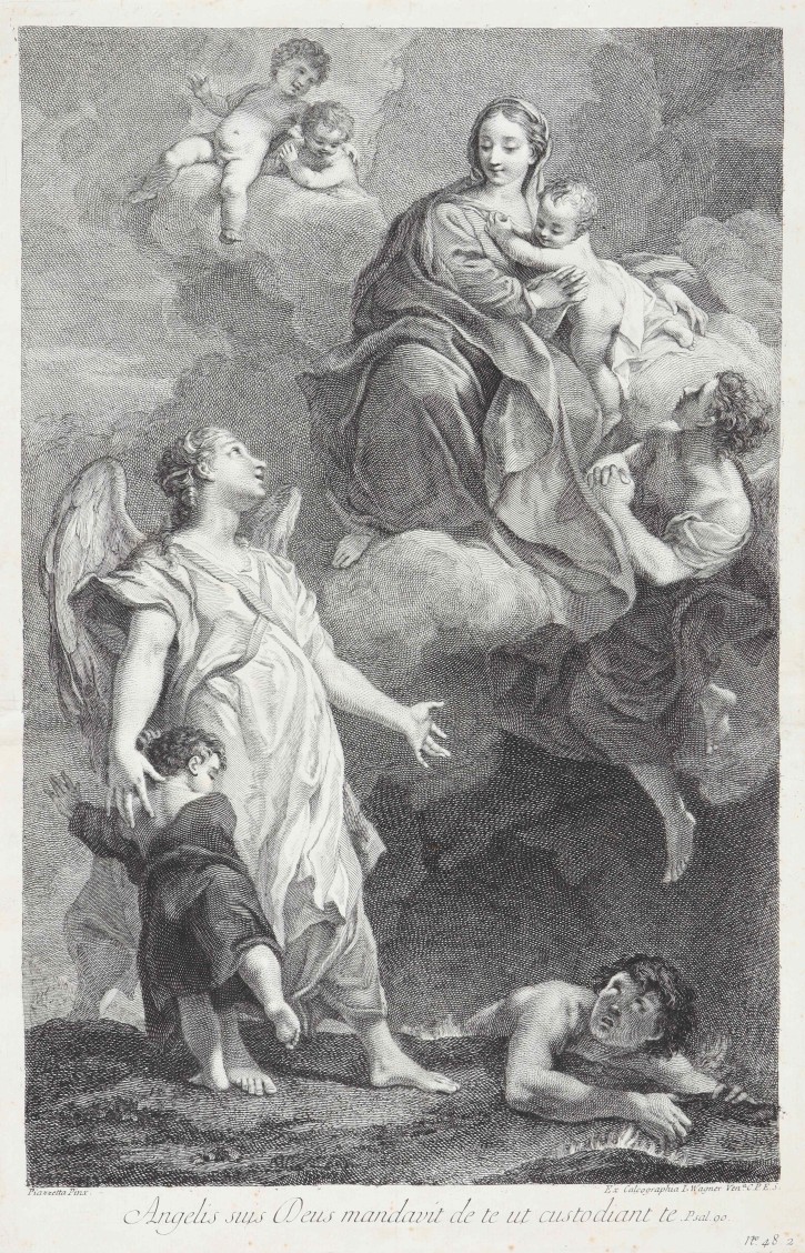 Virgen con el niño y ángel de la guarda. Piazzeta, Giovanni Battista (1682-1754) - Wagner, Giuseppe (1706-1786). 1740-1786. Precio: 250€