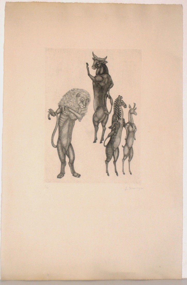 León, toro, zebra y antílope. Granyer i Giralt, Josep. 1962. Precio: 600€