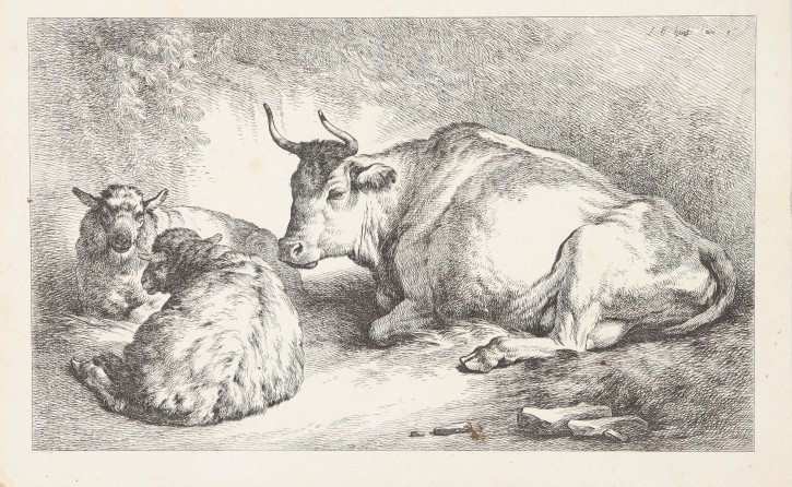 Cow and sheeps. Huet, Jean Baptiste (1745-1811). Circa 1800. Precio: 350€