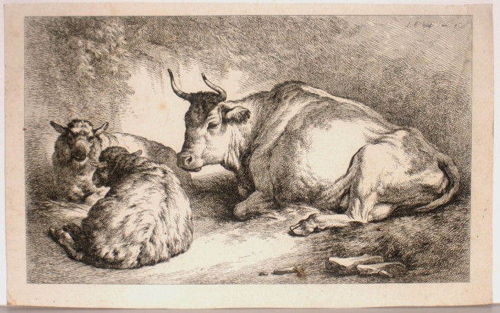 Vaca y ovejas. Huet, Jean Baptiste. Circa 1800. Precio: 350€