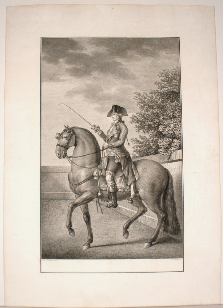 Retrato de Carlos IV a caballo. Trote corto. Moreno Tejada, Juan - Carnicero, Antonio. 1797-1799. Precio: 600€