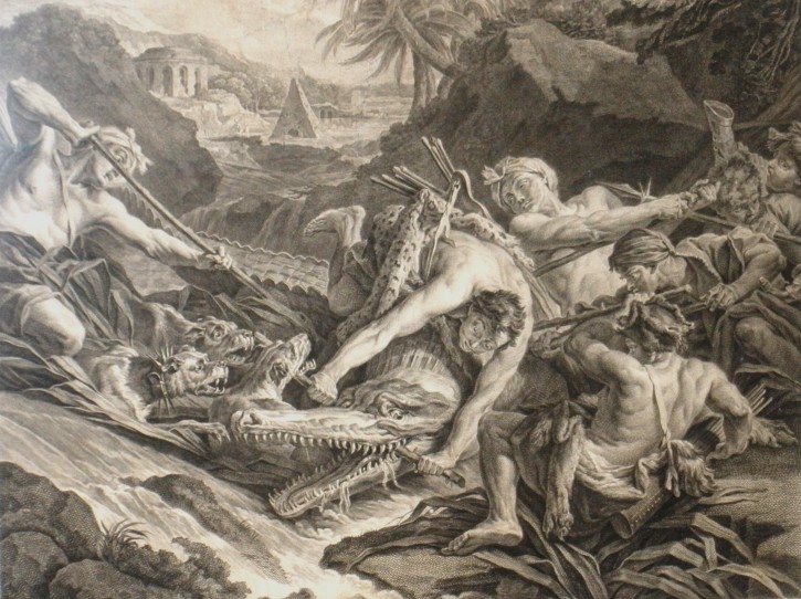 La caza del Crocodilo. Moles, Pasqual Pere (1741-1797) - Bouchardon. 1774. Edición de época. Precio: 750€