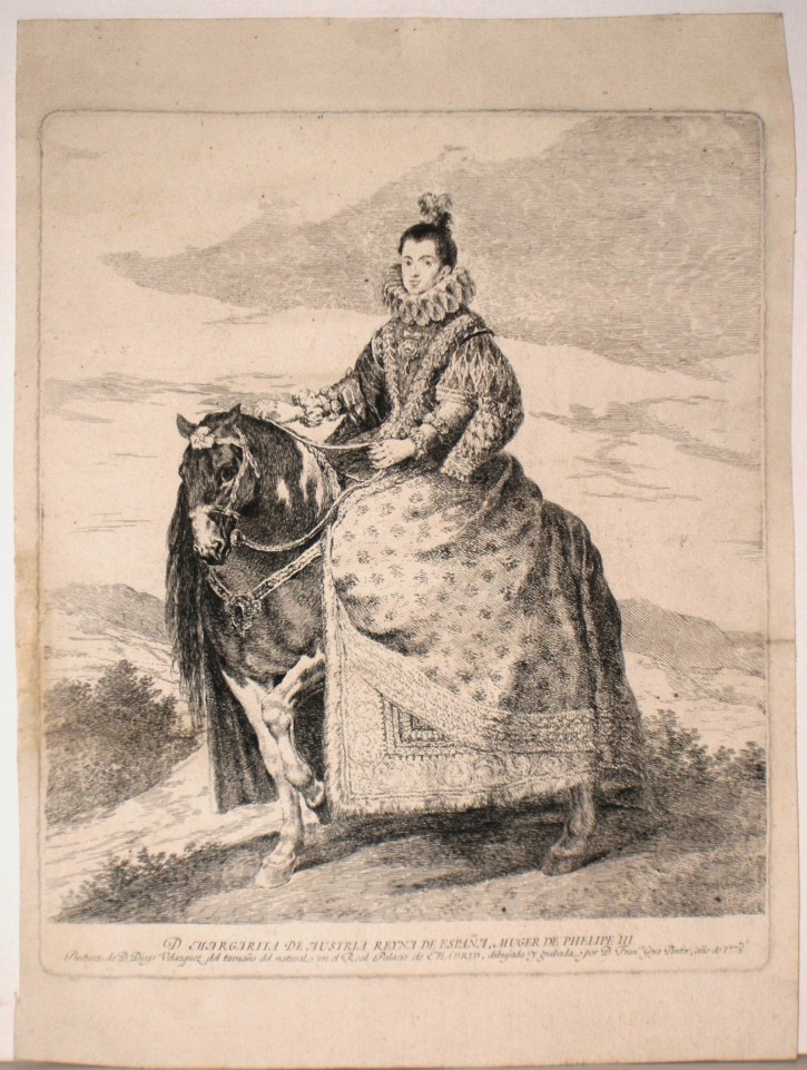 D. Margarita de Austria Reyna de España, muger de Phelipe III. Goya Lucientes, Francisco de - Velázquez, Diego - Calcografía Nacional. 1778. Precio: 1.500€