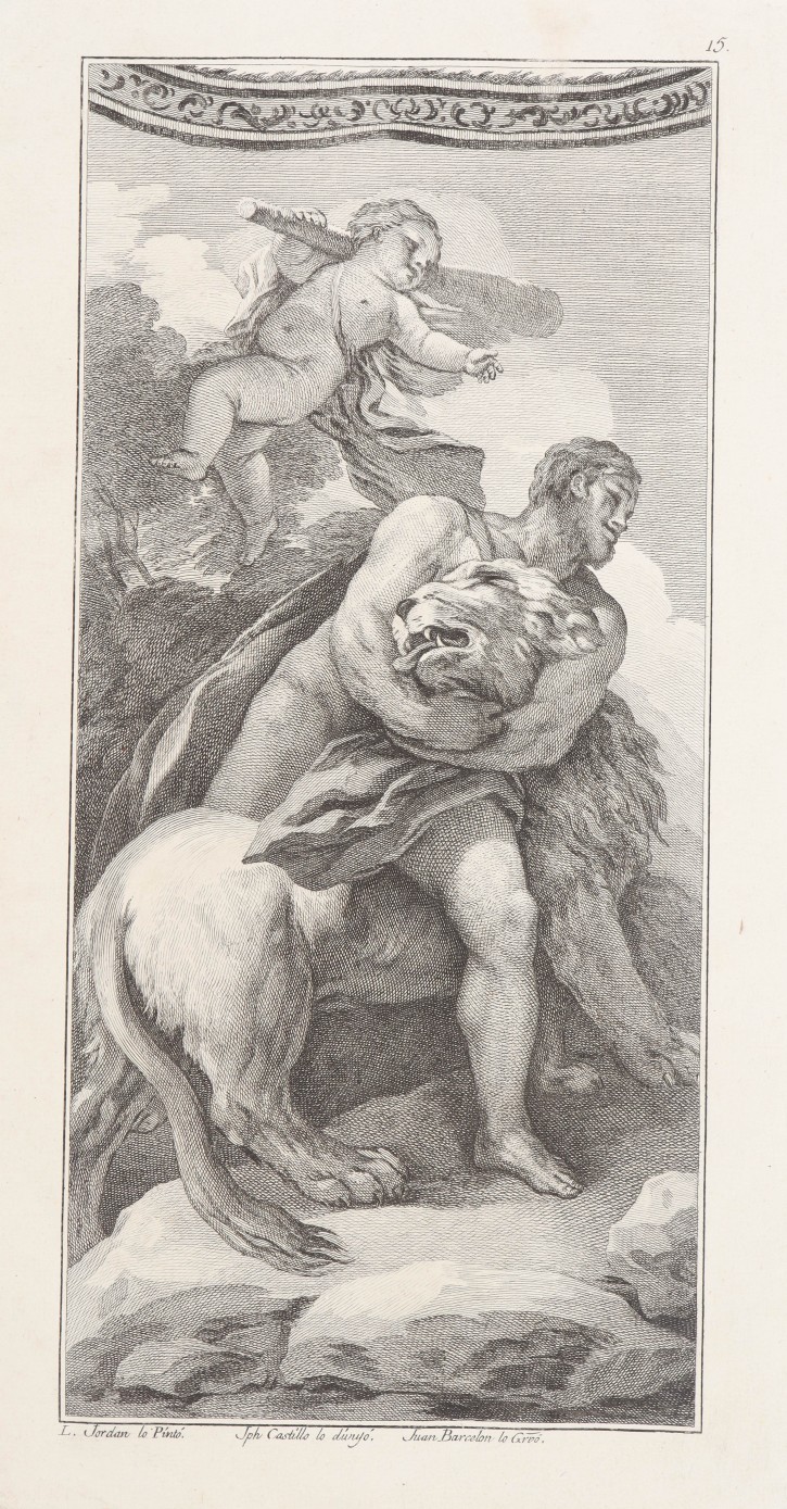 Hercules and the lion. Barcelón y Abellán, Juan (1739-1801) - Castillo, José del (1737-1793). Late 18th century. Precio: 250€