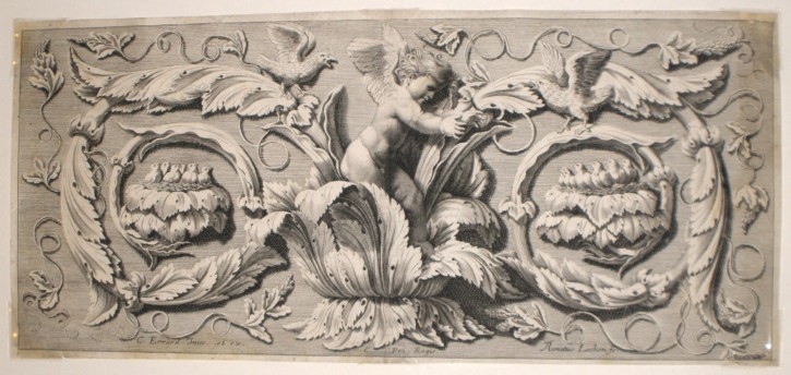 Ornamento vegetal con putto. Lochon, René - Errard, Charles. Mediados siglo XVII