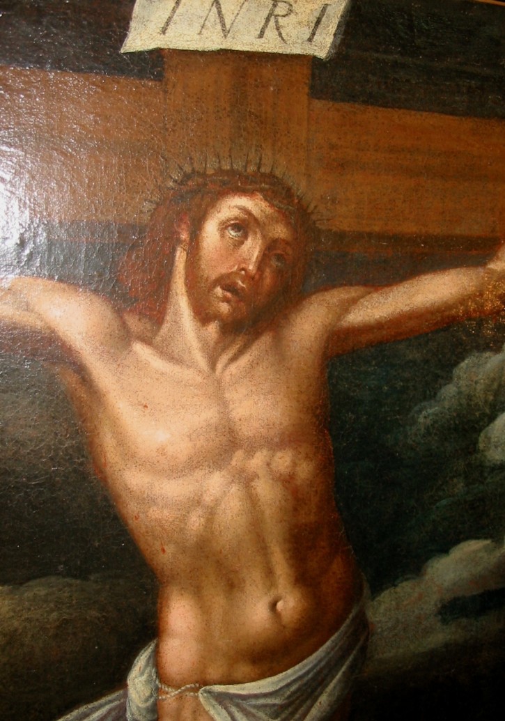 Cristo en la cruz con Jerusalén en fondo. Bestard, Miquel. Principios siglo XV
