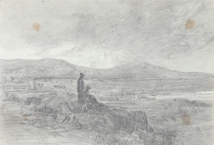 Landscape with two characters. Rigalt i Farriols, Lluís (1814-1894). Circa 1876. Precio: 700€