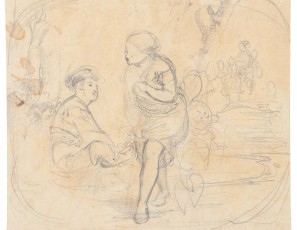 Sketch of a couple in a garden