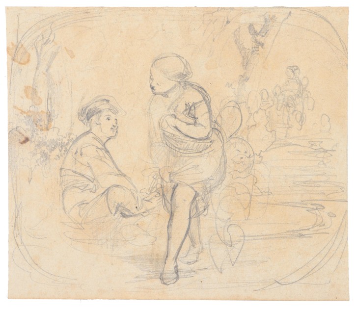 Sketch of a couple in a garden. Martí Alsina, Ramón (1826-1894). Circa 1855-1865. Precio: 600€