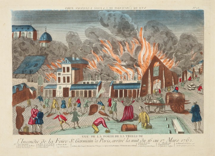 Vue de l'Incendie de la foire S. Germain a Paris. Chereau, Jacques (1688-1776). 1762. Precio: 500€