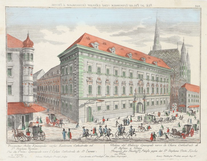 View of the Episcopal palace from Viena's Cathedral. . Middle 18th century. Precio: 400€