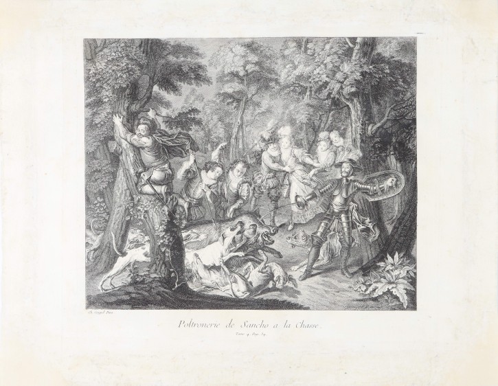 Poltronerie de Sancho a la Chasse (episodios de El Quijote). Joullain, François (1697-1778) - Coypel, Charles Antoine (1694-1752) - Surugue, Louis (1686-1762). 1724-1736. Precio: 250€