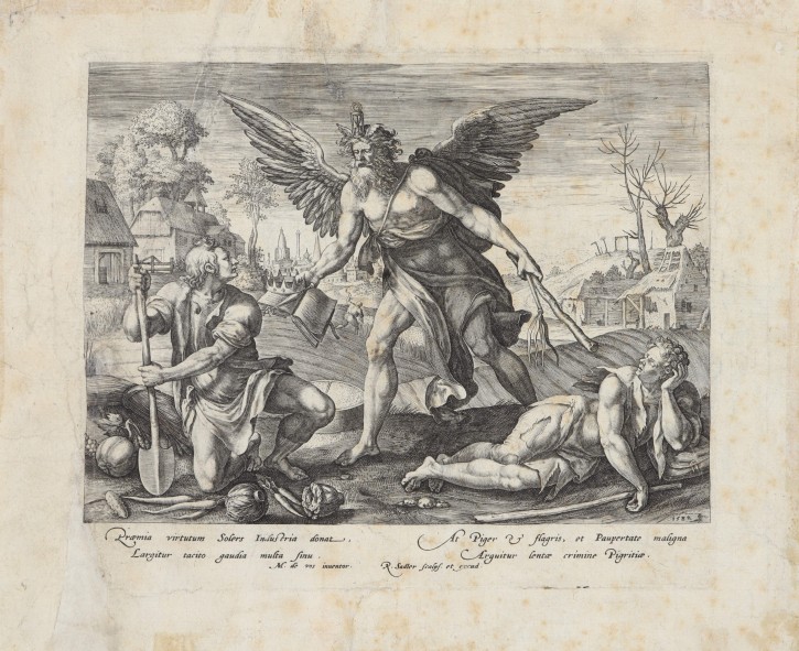 El tiempo entre el trabajo y la pereza. Vos, Martin de (1532-1603) - Sadeler, Raphaël (1560/1561-1628/1632)​. 1582. Precio: 400€