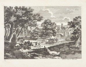 Landscape with figures leading a town