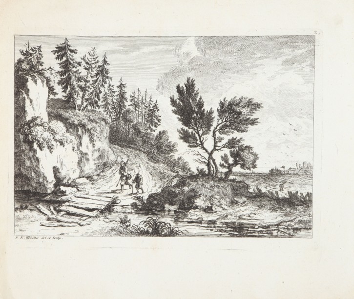 Figures crossing a river with a landscape. Weirotter, Franz Edmund (1730-1771). Half 18th century. Precio: 300€