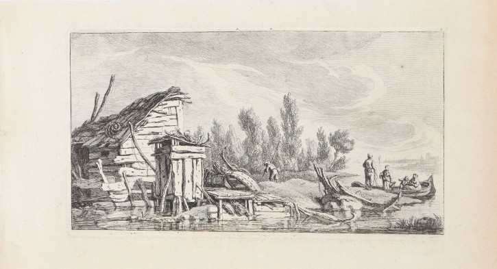 Landscape with house, boats and figures. Weirotter, Franz Edmund (1730-1771). Half 18th century. Precio: 250€