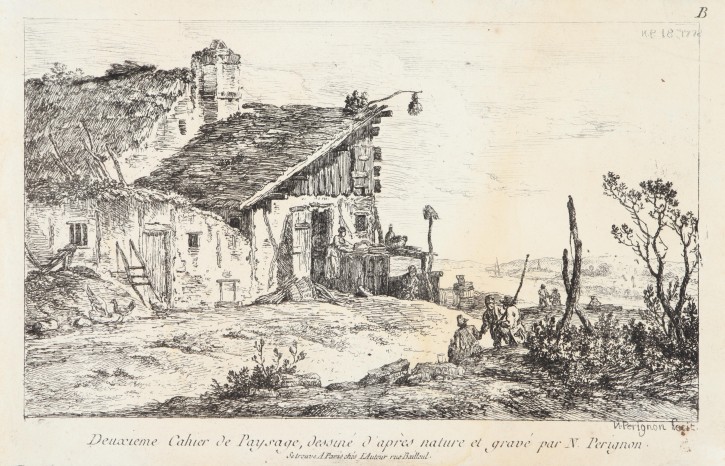 Rural landscape with farm and farmers. Perignon, Alexis-Nicolas (1726-1782). 1772. Precio: 200€