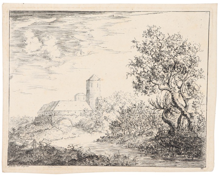 River landscape with town and figures. . 15th august 1744. Precio: 200€