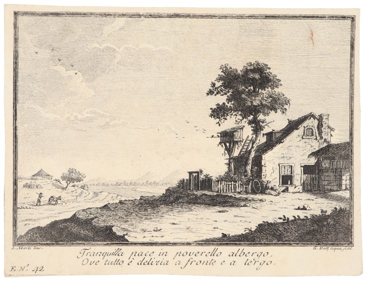 Landscape with house and tree. Acqua, Giuseppe Dall' (1760-1829) - Alberti, L.. Half 18th century. Precio: 150€