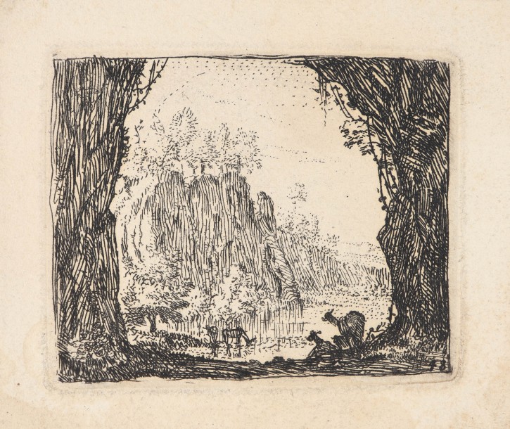 Landscape of a cave with animals. Von Mechel, Christian (1737-1817). . Precio: 100€