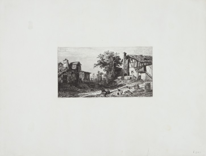 Paisaje de pueblo con figuras. Drouyn, Leo (1816-1896) - Delatre, Auguste (1822-1907). Abril de 1857. Precio: 250€