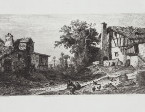 Landscape of a village with people