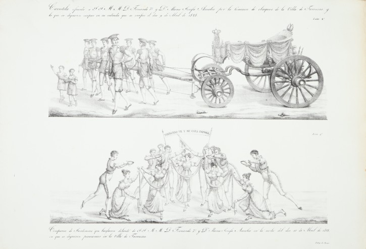 Fiestas por la llegada de Fernando VII y María Amalia de Sajonia en su visita real a Terrassa. Brusi Miraben, Antoni (1779-1881). Circa 1828. Precio: 600€