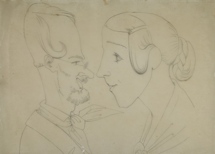 Caricature of Lorenzale with Simonetta Vespucci. Lorenzale, Claudi (1814-1889). Ca. 1837. Precio: 650€