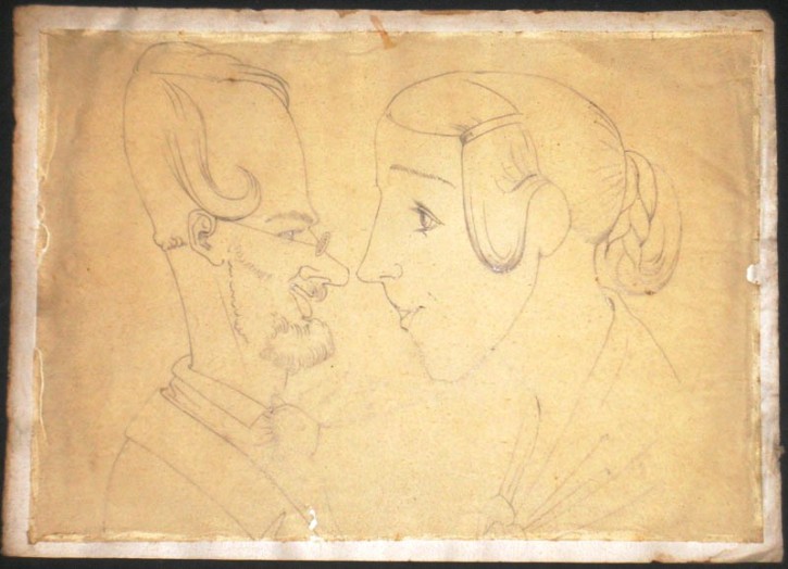 Caricatura de Lorenzale con Simoneta Vespucci. Lorenzale, Claudi. Ca. 1837. Precio: 650€