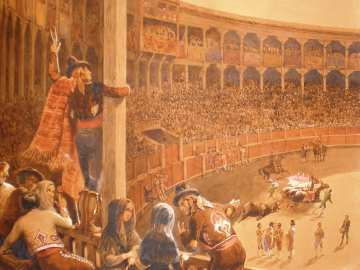 Bullfighting scene. El arrastradero. Pharamond Blanchard, Henry Pierre Leon. 1847