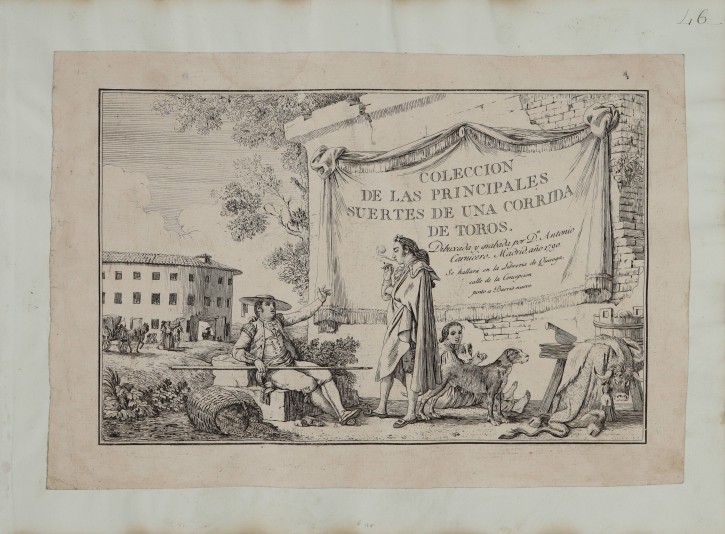Portada de la Colección de las principales suertes de una corrida de toros. Carnicero, Antonio (1748-1814) - Quiroga. 1787-1790. Precio: 250€