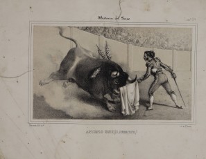 Francisco Herrera Guillen (descabellando á un toro después de pasarlo de muleta) y Antonio Ruiz (el Sombrerero)