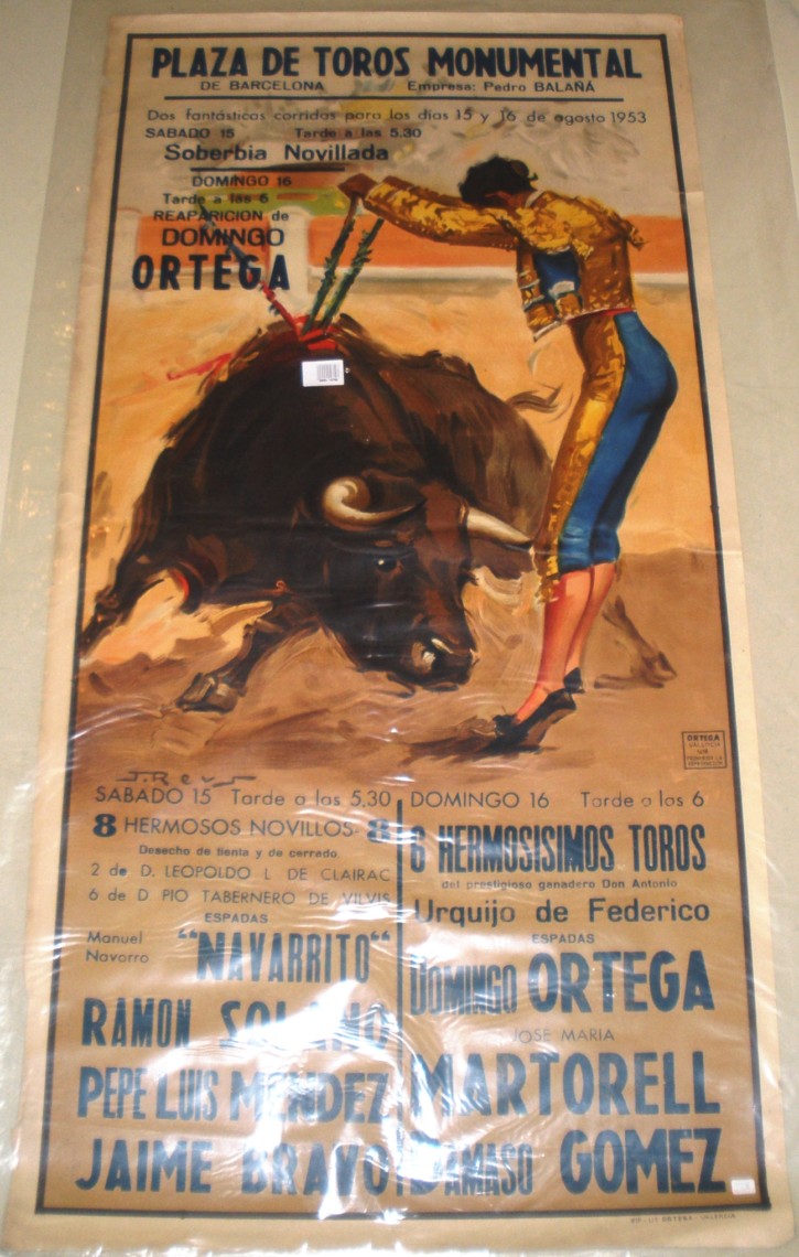 Original posters, Plaza de Toros Monumental de Barcelona, 1953. Ortega - Reus Parra, Juan. 1953. Precio: 600€