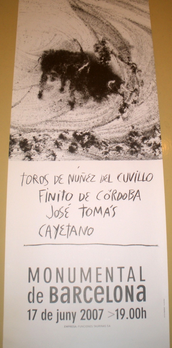 Poster of one of latest bullfighting courses in Barcelona, 2007. Barceló, Miquel. 2007. Precio: 2000€