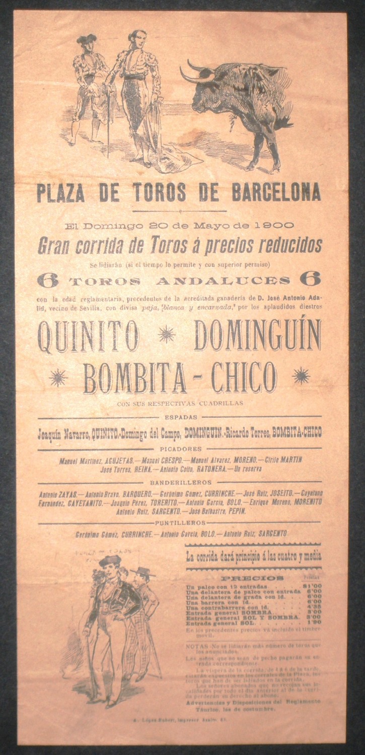 Poster Plaza de Toros (de Barcelona). López, Robert. 1900. Precio: 100€