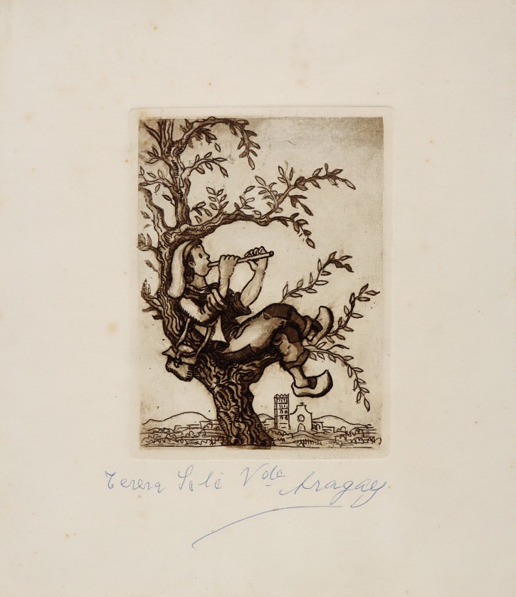 Niño flautista sobre árbol. Aragay, Josep (1889-1973). Ca. 1936-1939