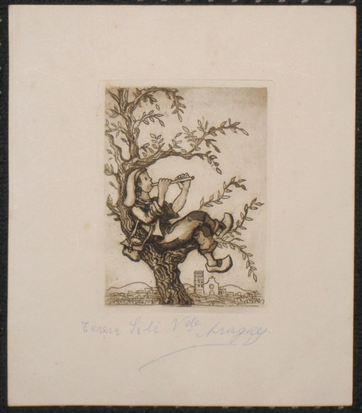Niño flautista sobre árbol. Aragay, Josep. Ca. 1936-1939
