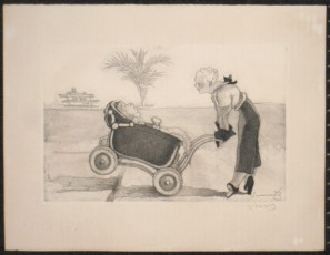 Mother with a child in a cradle