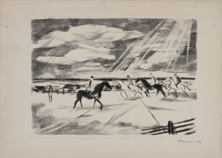 Landscape with horses and jockeys. Grau Sala, Emili (1911-1975). 1961. Precio: 250€