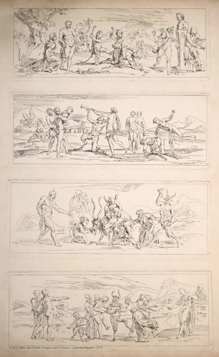 Pareja de estampas con escenas de bacanales. Ertingen, Franz - Lafage, Raimond - Vander Bruggen, Jan. ca. 1683. Precio: 450€
