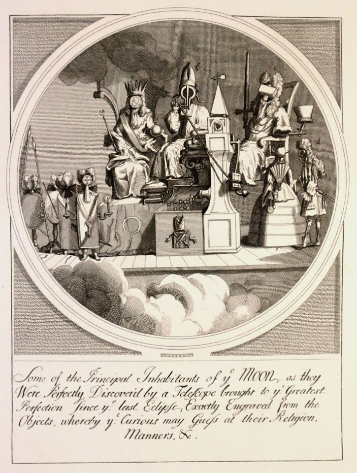 Algunos de los principales habitantes de la Luna: realeza, obispado y magistratura. Hogarth, William - Baldwin, Cradock y Joy. 1724 (1822)