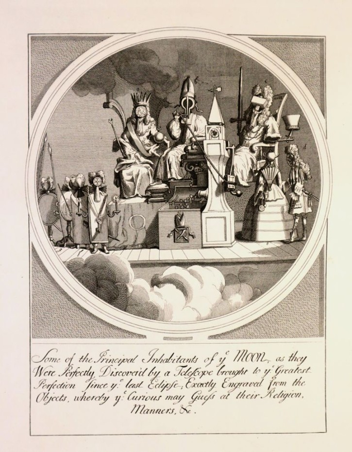 Algunos de los principales habitantes de la Luna: realeza, obispado y magistratura. Hogarth, William - Baldwin, Cradock y Joy. 1724 (1822)