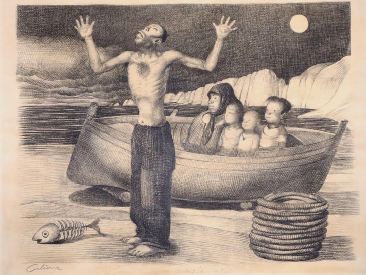 Ilustración satírica con Luna llena. Calsina i Baró, Ramon. Sin fechar