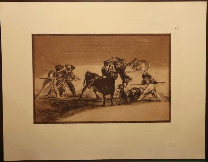 Palenque de los moros hecho con burros para defenderse del toro embolado. Goya Lucientes, Francisco de - Calcografía Nacional. 1816, Quinta edición (1921). Precio: 500€
